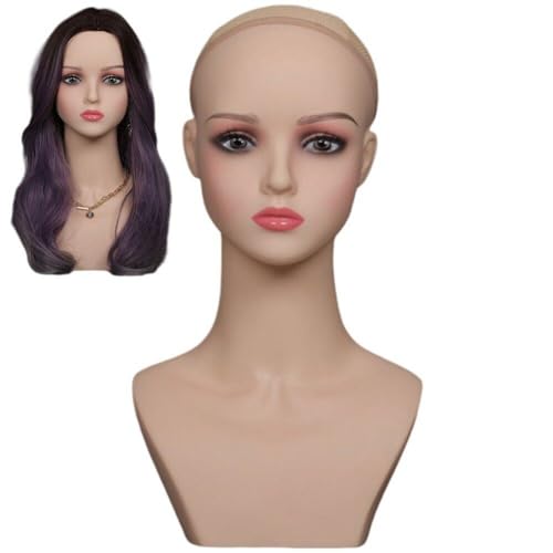 Cabeza de maniquí de maquillaje rosa con base estable para colocar pelucas 7