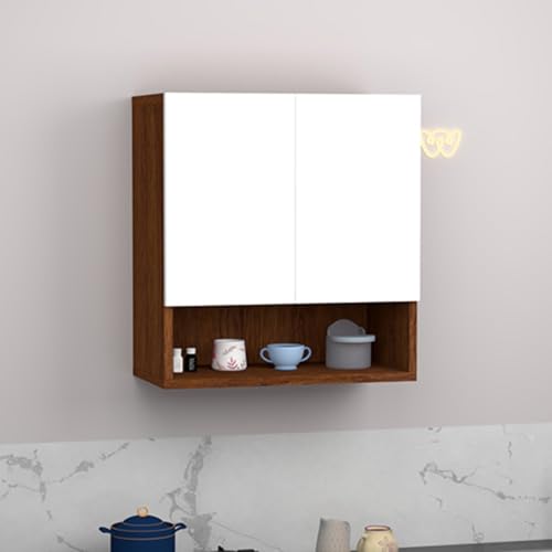 Image of 2 Door Multipurpose Wall Mounted Cabinet with Adjustable & Fixed Shelf | Storage for Kitchen, Bathroom, Office & Living Room | Assembly-DIY | Color-Cherry Pine & White | Size-60x33x63.8 Cm