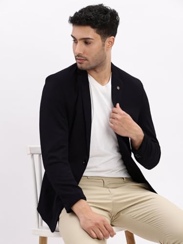 Image of SHOWOFFFF Men Solid Single Breasted Casual Blazer | Notched Lapel Full Sleeves Cotton Blazer for Mens | Slim Fit Regular Length Blazer for Men's
