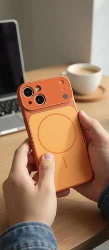 Image of for iPhone 14 |Convert to 17 pro /17 Pro Max Style Premium Back Glass Magsafe Wireless Charge Converter Cover Magnetic Case for iPhone 14 |Convert to 17 pro /17 Pro Max (Orange)