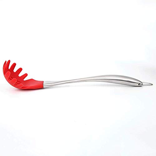 Image of Good Grip Pasta Fork Spaghetti Server Silicone+Strong and Durable Nylon Core with Stainless Steel + Silicone Handle for Non-Stick Cookware Utensil Steel Pasta Server (Black)