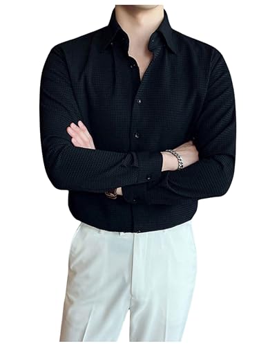 Image of GRECIILOOKS Men's Formal Button Down Shirt - Slim Fit Shirt's for Men | Textured Long Sleeve Polycotton| Business & Meeting Ready (Available in Plus Size)