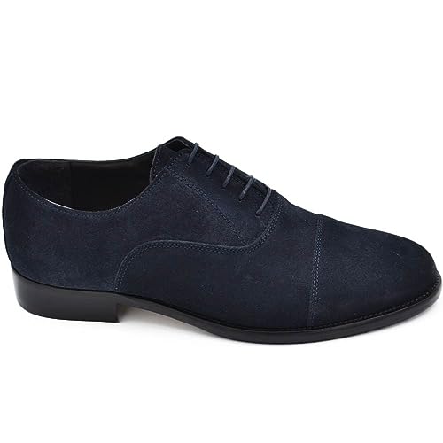  Scarpe Uomo Stringata Elegante Derby Scamosciata Vera Pelle Blu Mezza Punta Made in Italy Fondo Cuoio con Antiscivolo (42 EU)