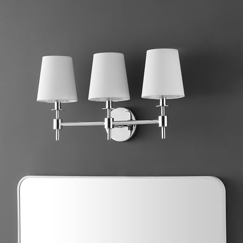 Image of SAFAVIEH Lighting - Davielle 3-Light 21-Inch Wall Sconce - Chrome - Fabric Shade - 3-Light Design - Ideal for Vanity, Hallway, Bedroom, Bathroom - LED Bulbs Included (SCN4120C)