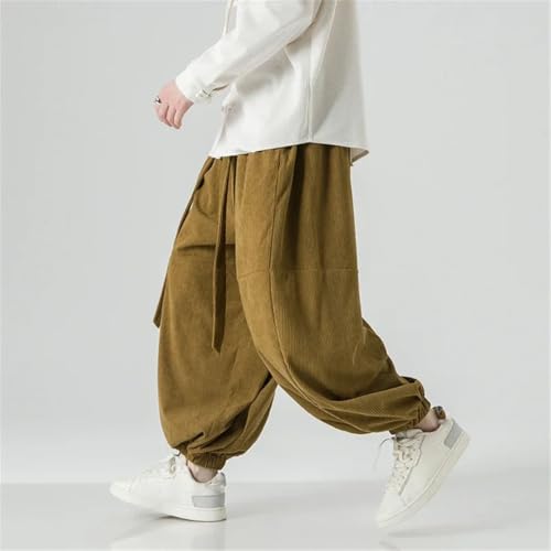 Zadaos Mens Oversized Corduroy Wide Leg Trousers Streetwear Harem Pants Elastic Waist Loose Pants3