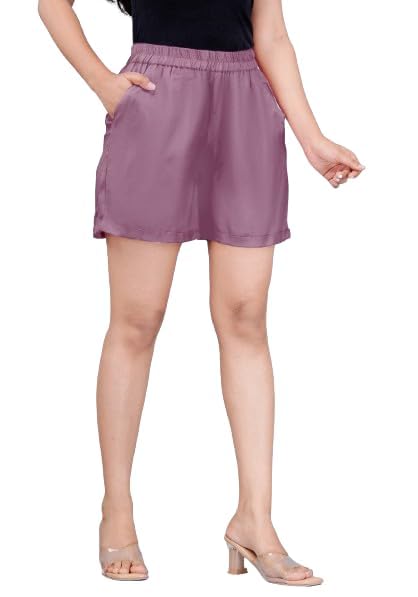Suhani Creations Women's Cotton Regular Fit Solid Print Design Thigh Length Casual Summer Running Yoga Gym Night Wear Shorts Elastic Waistband & Adjustable Drawstring with Pocket
