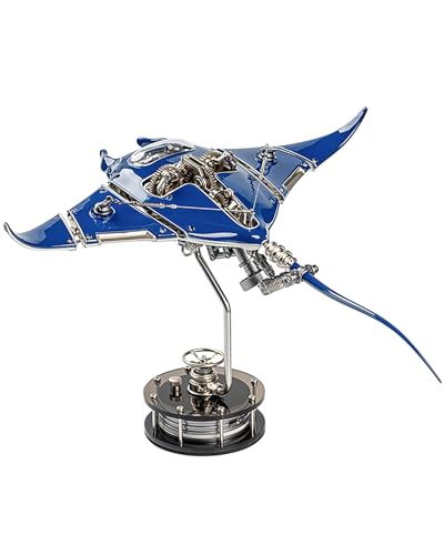 Robotic Manta Ray Metal Model, Electric Bionic Swimming Motion, Creative Art Display Sculpture, Trendy Collectible Toy Gift for Adults, Birthday Christmas Home Office Desk Decor (Blue)