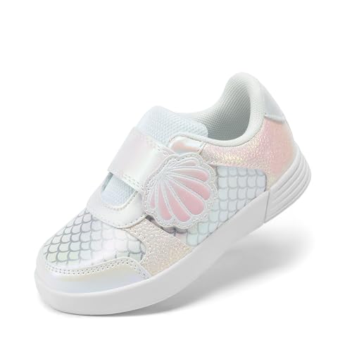 DREAM PAIRS Toddler Girls Sneakers Sparkly Shiny Lightweight Comfortable Hook and Loop Casual Walking Little Kids Shoes 7 Toddler White/Rainbow