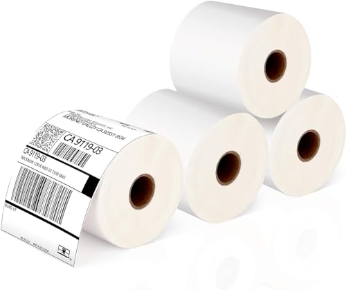 MORE FREE-4 rollos (1400 etiquetas) Etiquetas Térmicas de envío, 4 'x 6', Etiquetas de Rollo etiquetas impermeables para el transporte,Etiqueta (100 mm x 150 mm) para embalaje(350/rollo x 4 rollos)