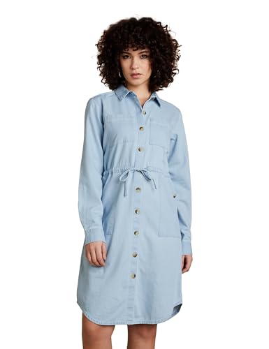 Image of Amazon Brand - INKAST Women's Denim One Piece Knee-Length Shirt Dress (with Self Fabric Belt)
