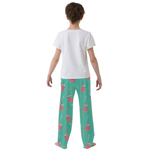 Xmas Flamingo Candy Cane Boys Long Pants Soft Trousers Elastic Waist Kids Lounge Bottoms with Pockets S-XL3