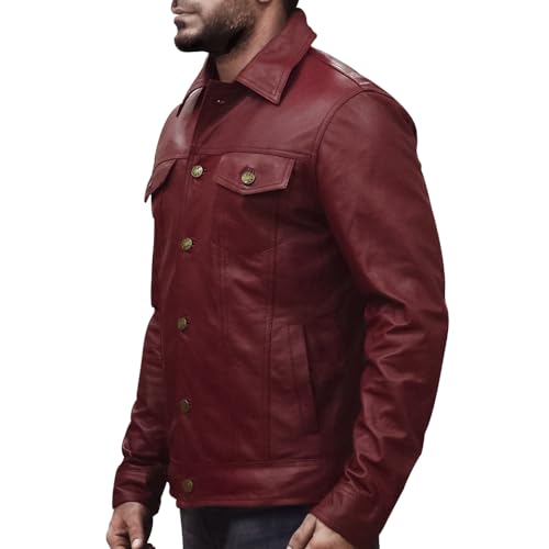 Image of Men's Genuine Leather Trucker Jacket Vintage Motorcycle Black Western Biker Slim Fit Trucker Jacket