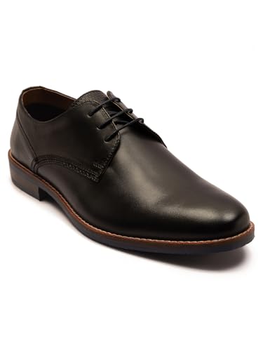 Thomas Crick 'Durant' Men’s Genuine Leather Derby Dress Shoes | 3-Eyelet Plain Toe Lace-Up Formal & Business Shoe Black