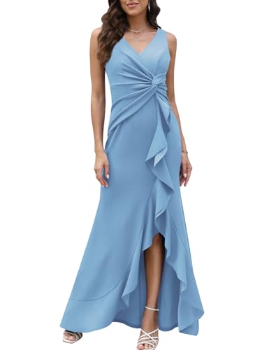 Image of FQA Formal Evening Dresses for Women Elegant Evening Party Prom Dress Long Sexy V Neck Sleeveless Split Wrap