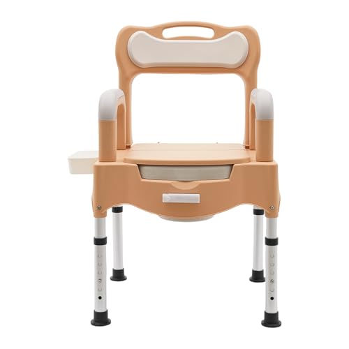 Bedside Commode, Portable Toilet Chair with Height Adjustable, Heavy Duty Adult Senior Bath Seat Bedside Commode, Portable Potty with Armrests & Tissue Holder, Floor Mount Commode Toilet for Home