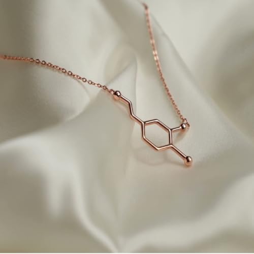 Dopamine Molecule Necklace - 14 K Rose Gold Plated 925 Sterling Silver Jewelry for Happiness & Positive Vibes4
