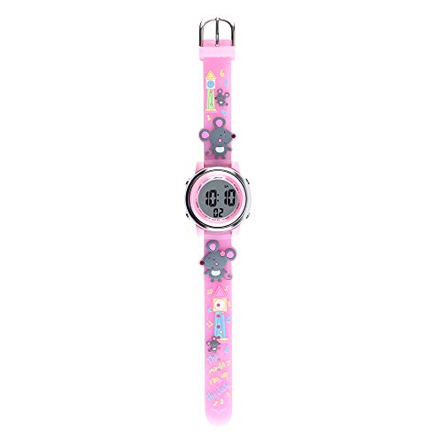 Kids Watches 3D Cartoon Silicone Mouse Waterproof 7 LED Color Lights Toddler Digital Wrist Watch with Alarm Stopwatch for 3-10 Year Girls Little Child (Pink)4