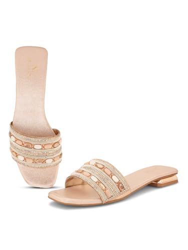 Image of XE Looks Stylish Beaded Flat Slippers for Women