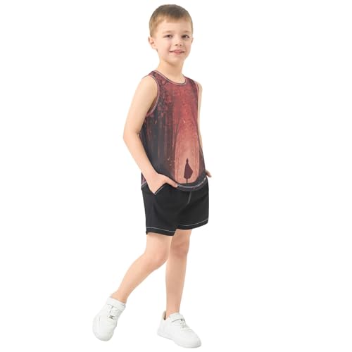Hooded Figure Crimson Boys Tank Tops Quik Dry Toddler Tank Top Undershirts T-Shirts for Sports,3T4