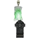 Floating Skeleton Ghost Over Tombstone Indoor Or Covered Outdoor Premium Halloween Black, Medium
