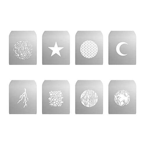 GOBO Set pour Alliage D'aluminium Optique Conique Snoot 8 x Gobos Cartes Graphiques Plaques Métalliques avec Motifs Creux pour Art Spécial Accessoires Photographie pour GOBO Projecteur Bowens