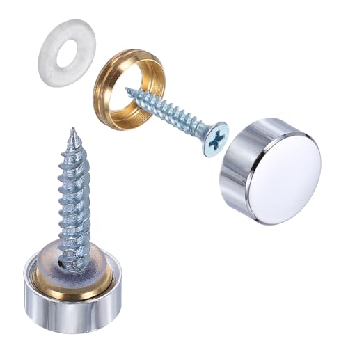 sourcing map 10Pcs Screw Covers Caps, Brass Flat Mirror Screws Decorative Caps Cover Nail Fasteners for Sign Advertising Hardware Construction, 12mm Diameter, Polished Silver