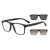 Emporio Armani Mens EA4115 Rectangular Eyewear Frames With Two Interchangeable Sun Clip-ons