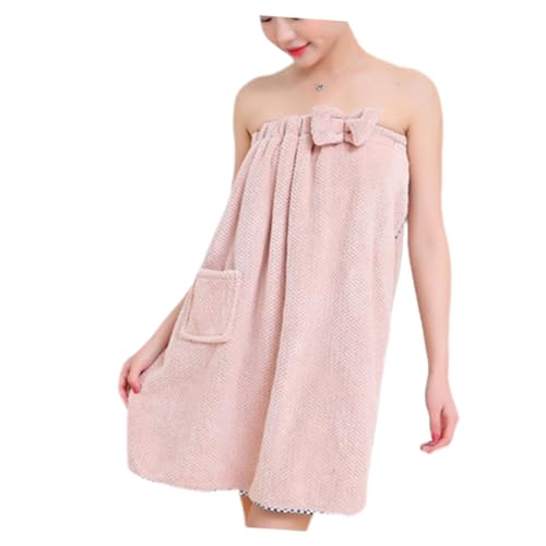 POPETPOP Bata Baño Mujer Ajustable sin Tirantes Princesa con Lazo Decorativo Falda Toalla Baño Color Rosa para Casa