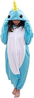 Adult Narwhal Onesie Animal Pajamas-Plush One Piece Halloween Cosplay Costume (Large, Blue)