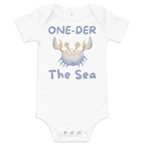 One-Der The Sea Birthday First Birthday Shirt Boys Sea Theme Cute Crab Shirt One-Der The Sea Baby one piece White