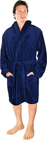 NY Threads Bata de hombre con cuello chal, ropa de dormir suave y acogedora, Azul Marino, Grande