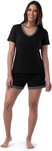Fruit of the Loom Women's Short Sleeve Tee and Short 2 Piece Sleep Set, Black, 2X