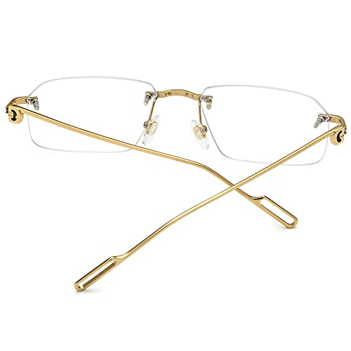 Image of HEPIDEM Vintage Style Rimless Rectangular Metal Eyeglasses for Men,New Frameless Square Optical Glasses Frame