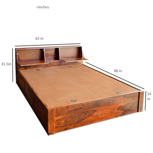 Image of Solid Sheesham Wood Bed Wooden Dreamy Nights Bed for Bedroom and Home Furniture | (Storage Bed -4)