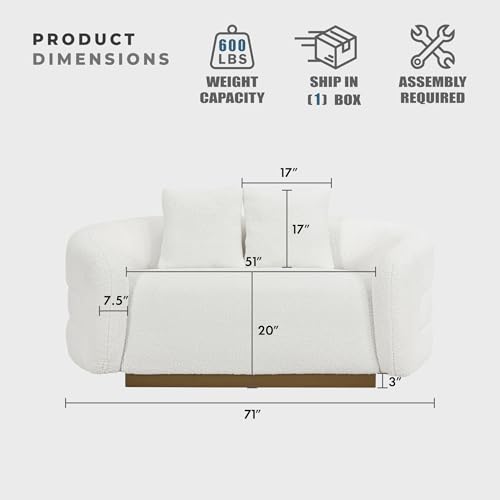 Image of Lexicon Love Seat Cloud Sofa with 2 Accent Pillows, Sherpa Loveseat Couches for Living Room /Waiting Room /Office /Apartment, 71 inch Loveseat, White