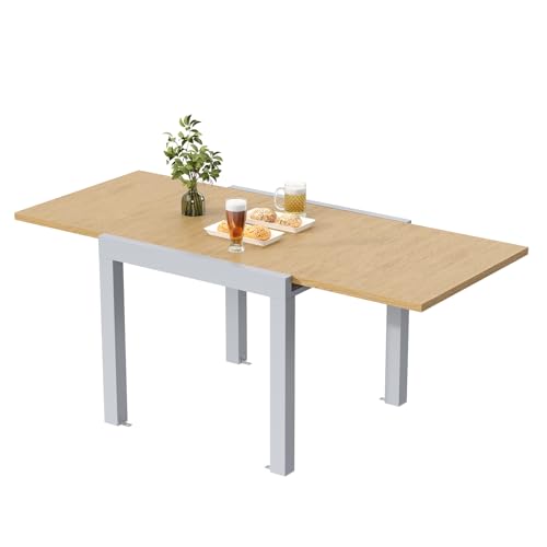 JUMMICO Table de Jardin, Extensible, en Aluminium, Table à Manger, de Camping, Table Pliante Extérieure, Table de Balcon, Pieds Réglables, 80 x 160 cm, Naturel