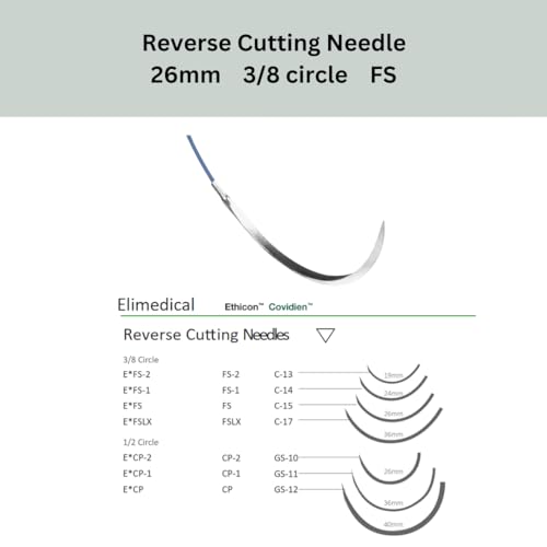 Image of ELIMIDE Veterinary Nylon Non-Absorbable Monofilament Sutures, Reverse Cutting, 3 /8 Circle, 26mm, 2 /0 30 inch (76 cm), FS, Blue, 664NL