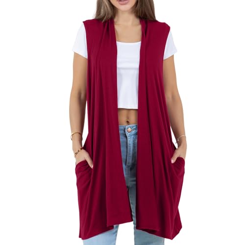 Image of Azules Sleeveless Long Cardigan for Women with Pockets - Lightweight Open Front, Flowy Dressy Layer for Work or Casual Wear