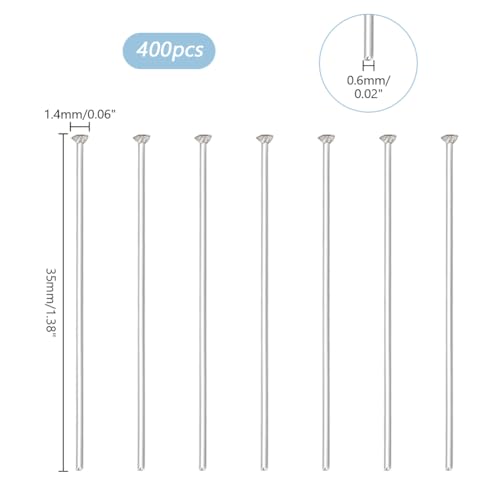PH PandaHall 400pcs 35mm Flat Head Pins for Jewellery Making 304 Stainless Steel Head Pin Gauge for Beads Earring Bracelet Necklace Jewellery Head 1.4mm - Image 2