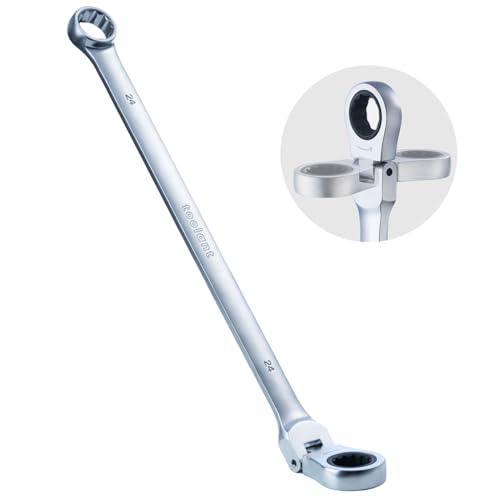 Image of toolant Extra Long Ratcheting Wrench, Flex Head & Fixed Offset Head Double Box End Combination Wrench, CR-V Steel, Metric 24mm