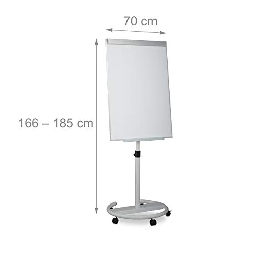 Relaxdays Rotafolios con Ruedas, Pizarra Magnética Móvil, Altura Ajustable, con Soporte para Bolis, 100 x 70 cm, Blanco - imagen 4