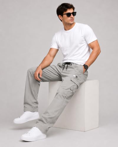Image of DEELMO Cargo Pant for Men | Cotton Cargo's Pant | Men's Cotton Cargo Trousers | Elastic Drawstring Waist Straight Fit | Comfortable Breathable Cargos for Casual to (Available in Pluse Size)