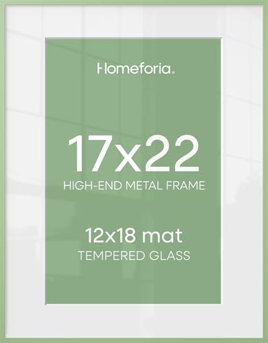 Image of Homeforia 17x22 Picture Frame Sage Green, High End Metal 17x22 Poster Frames with Mat 12x18 Photo, 17 x 22 Sage Green Frame Matted to 12 by 18 Art, 22x17 Thin Frame, Tempered Glass, Wall Kit, Set of 1