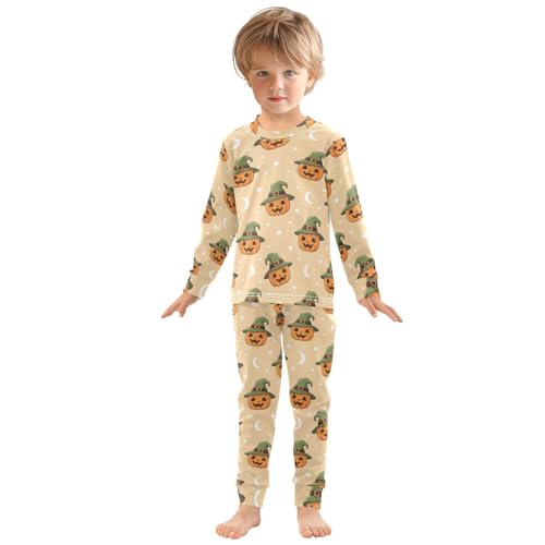 Pajama Sets Long Sleeve Halloween Pumpkin Witch Hat Soft Comfy Sleepwear 2 Piece PJS 3-8T2
