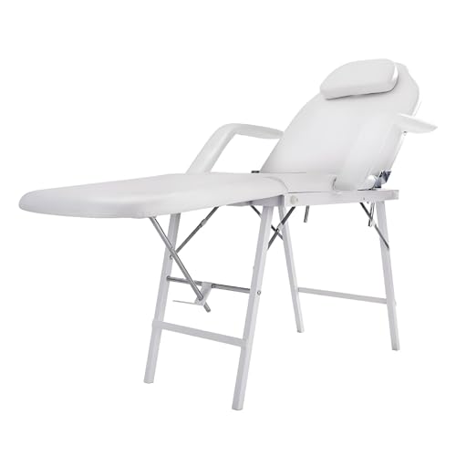 Sillón Dental Portatil Tatuaje Plegable, Camilla de Masaje Móvil Ajustable con Bolsa Cama Estética para Salón de Belleza, SPA, Barbería Blanca