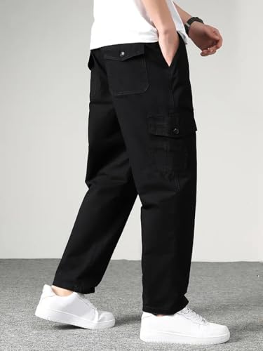 Image of Vogaan Casual Solid Men's Regular Fit Drawstring Cargo Pants with Multiple Pockets | Cotton Cargos for Men
