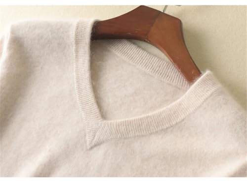 Men's 100 Percent Mink Cashmere Large Size Sweaters Autumn Winter Solid V-Neck Knit Pullovers Long Sleeve Warm Jumper4