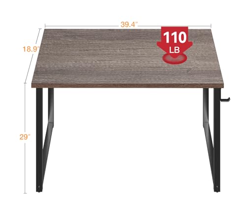 Image of Casaottima 40 Inch Small Computer Desk for Home Office, Study Writing Table for Small Spaces, Simple Modern Desk with Headphone Hooks, Grey Oak