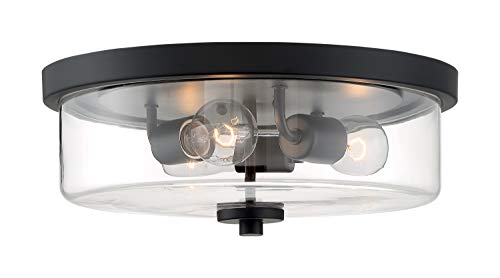 Image of Nuvo 60 /7269 Sommerset 3-Light Flush Mount Fixture with Clear Glass - Matte Black Finish