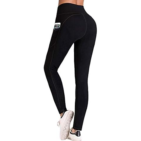 IUGA Yoga Pants with Pockets, Tummy Control, Workout Running Leggings with Pockets for Women, Black I840, M Cover
